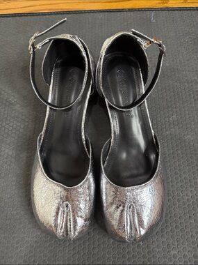 Tabi Metallic Silver Ankle-Strap Heels